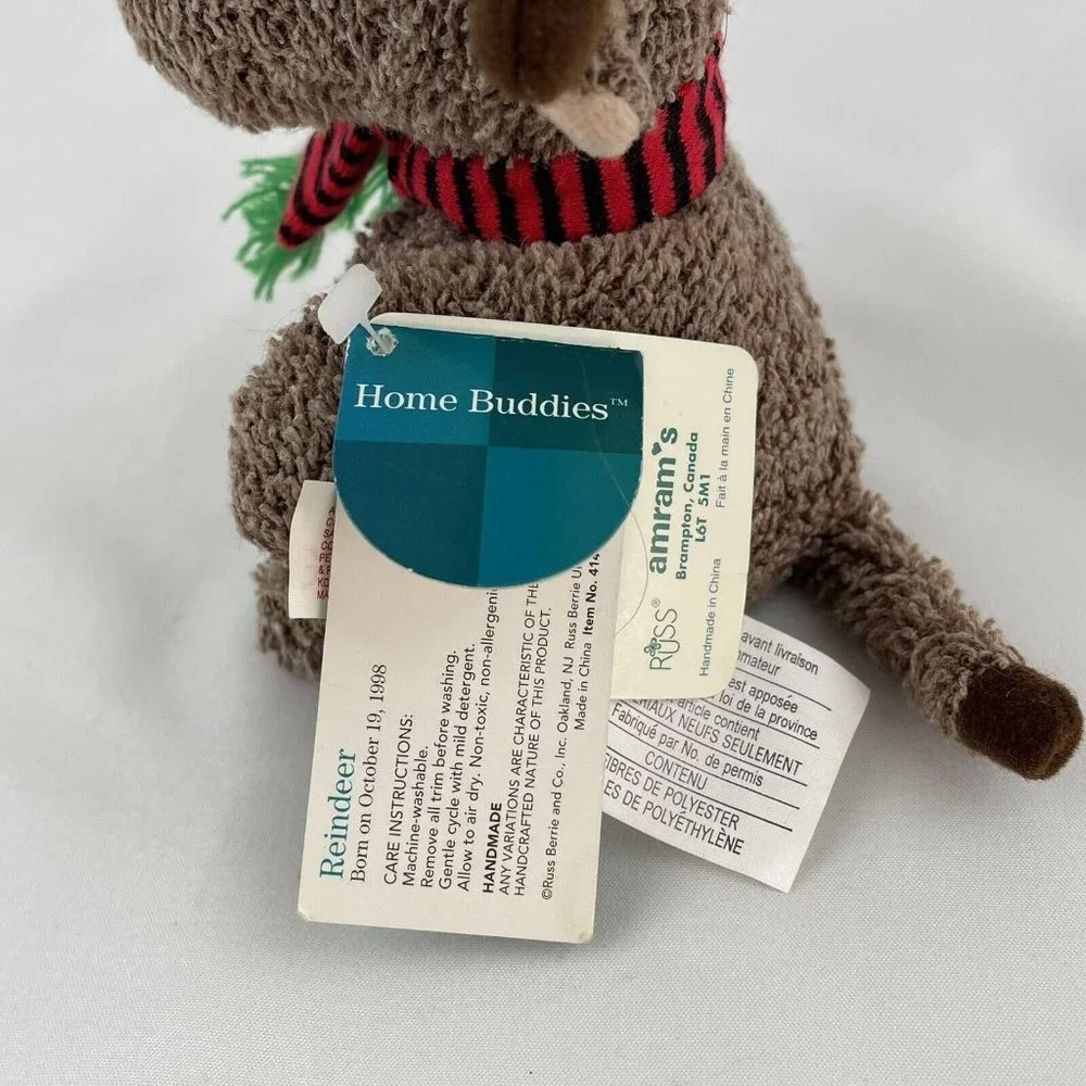 RARE Russ Home Buddies Reindeer 6” Plush 4140‎ Red Stripe Scarf Vtg 1998